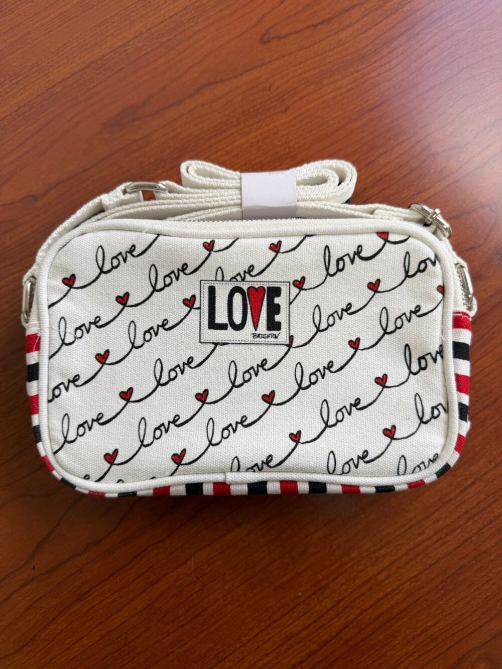 Brighton White Canvas Crossbody Bag Love Print Adjustable Strap